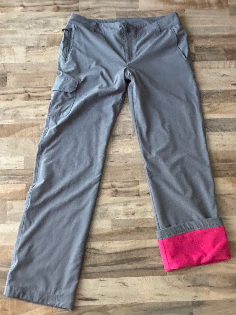 Eddie Bauer Rainier Fleece Lined Pants Gray Pink 8 Cozy Insulated Hiking Winter